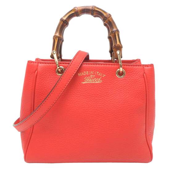 GUCCI Orange Leather Bamboo Bag